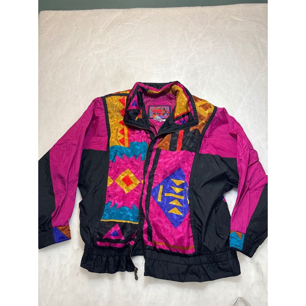WINTERSET Women's Geometric Print Windbreaker Jacket Size M Retro Vibrant‎